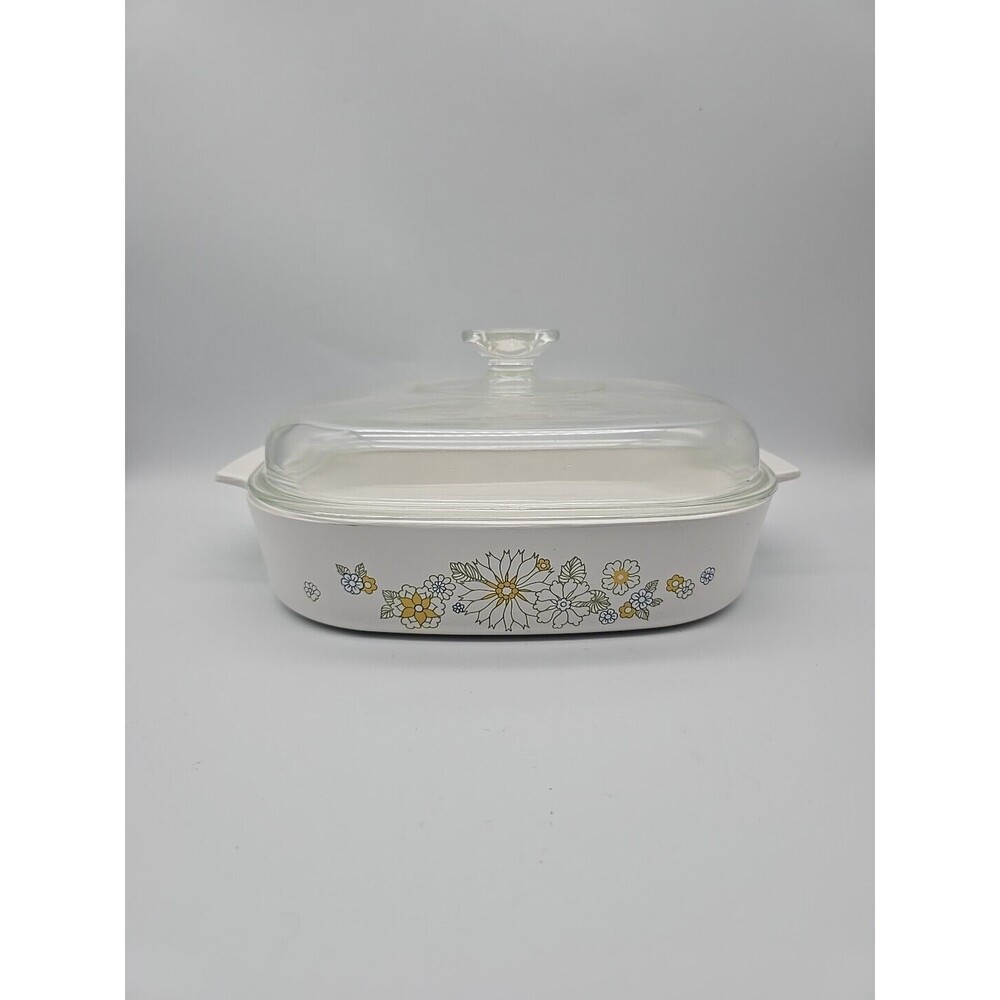 Vintage Corning Ware A-10-B Floral Bouquet Deep Square Casserole Dish with Lid